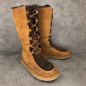 Ugg Whitley Tall Suede Lace Up Moccasin Boots, 5230, Chestnut Brown, Women's 5